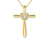 1/20 Carat (ctw) Natural Aquamarine Cross Pendant Necklace in 10K Yellow Gold with Chain